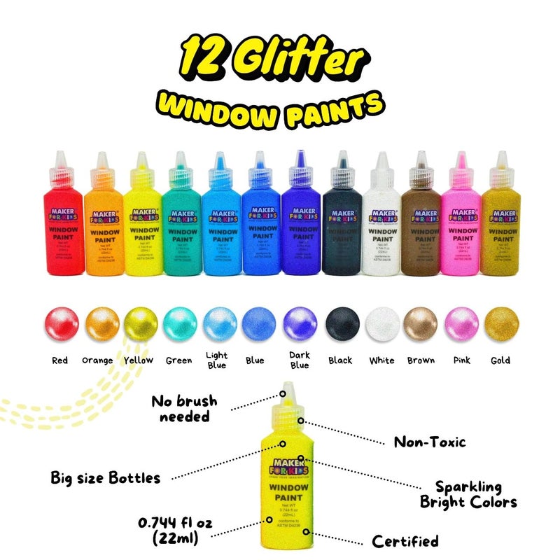 KOKO AROMA Create Your Own Suncatchers for Window Hanging â€“ 24-Pack Window Glitter Art Suncatcher Kit with 12 Colors â€“ Arts and Crafts for Kids - Image 3